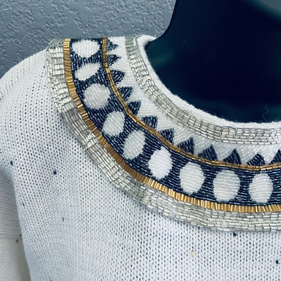 Bonnie Boerer & Company 80s Vintage Ramie/Cotton Beaded Collar Sweater - Small - Picture 4 of 8